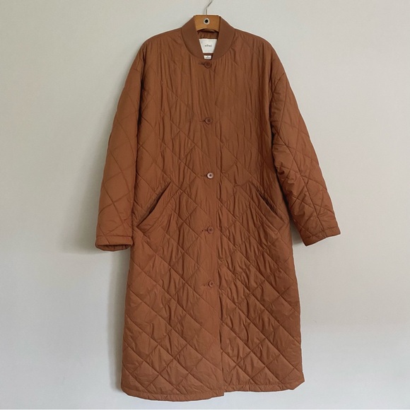 Aritzia Pavant Quilted Long Jacket in Epicurean Brown - Picture 7 of 9